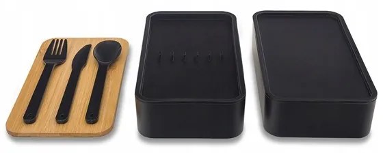 Cutie de pranz DUO LUNCH cu tacamuri, negru/bambus