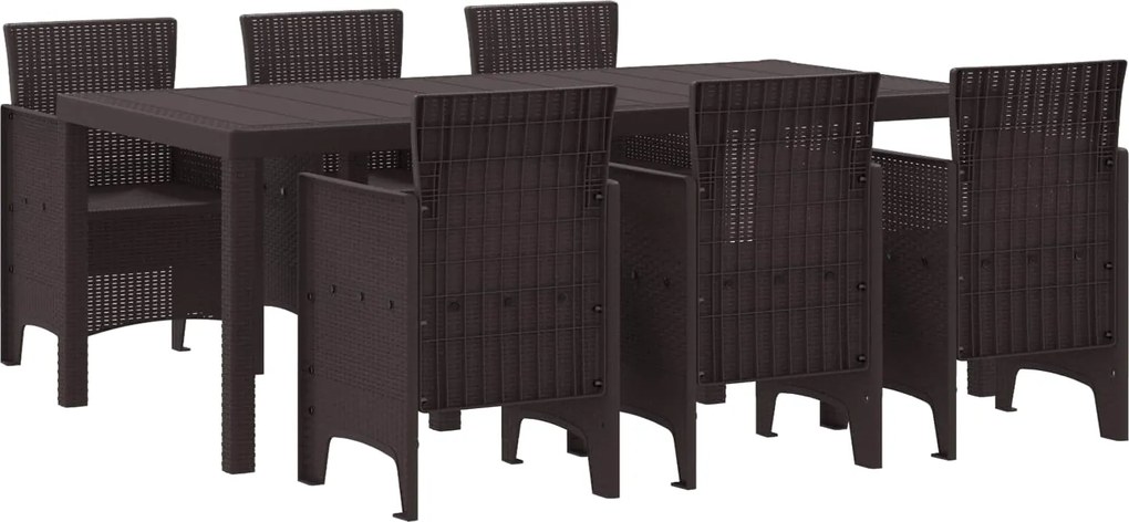 vidaXL Set de masă pentru grădină 7 pcs Maro Polipropilenă