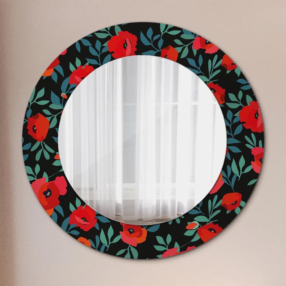 Oglinda cu decor rotunda Semințe de mac roșu