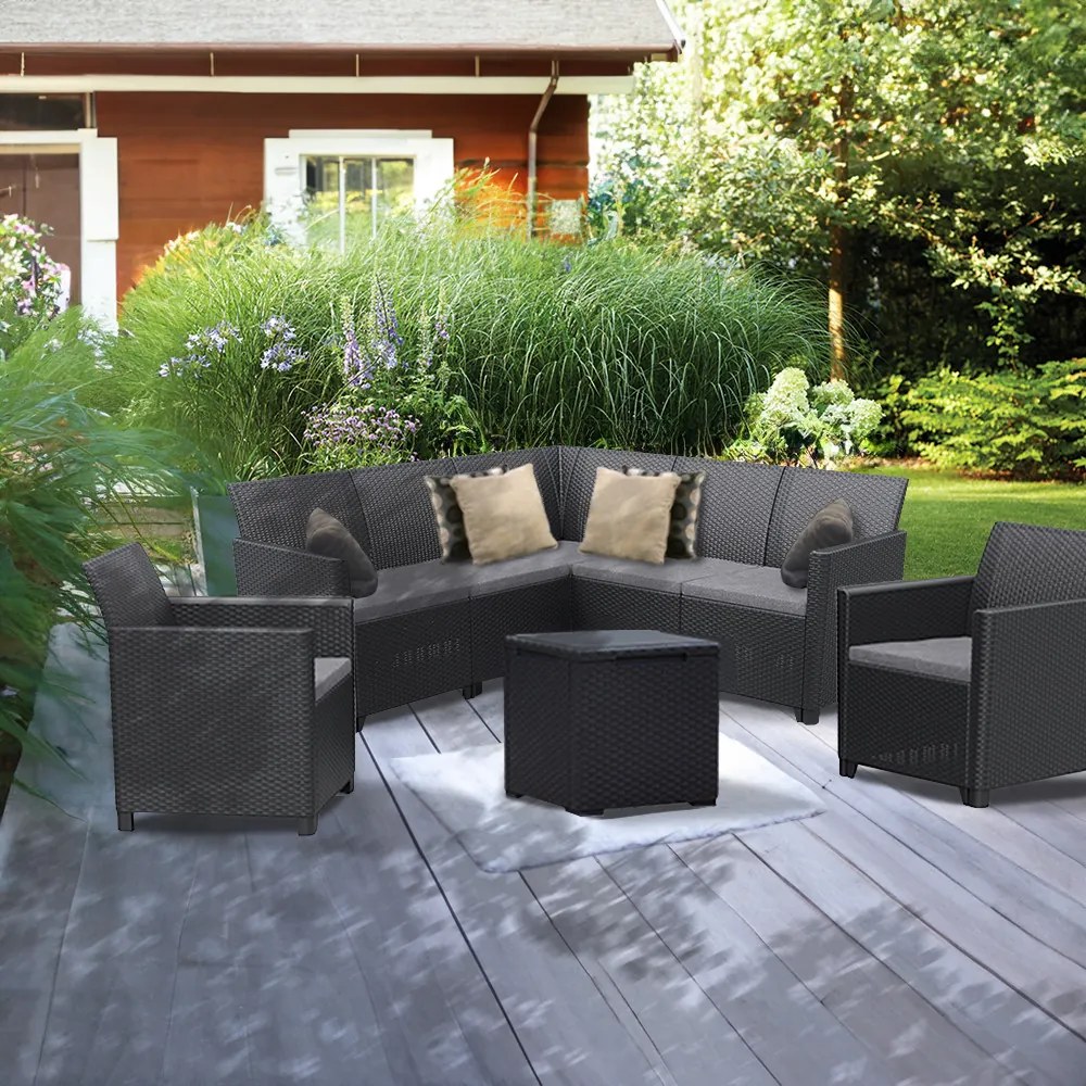 Set de mobilier de grădină Claire IV cu 7 locuri și masă de depozitare Vigo, grafit