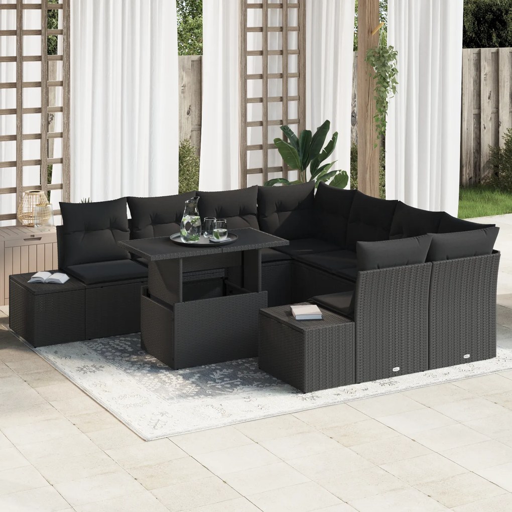 vidaXL Set de canapele pentru grădină 9 pcs Negru 100 x 55 x 73 cm