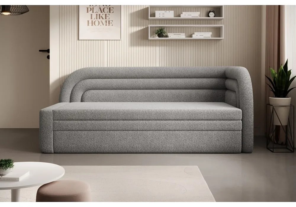 Canapea gri extensibilă/cu spațiu de depozitare cu tapițerie din țesătură bouclé cu colț pe partea dreaptă 223 cm Fabillo – ELTAP