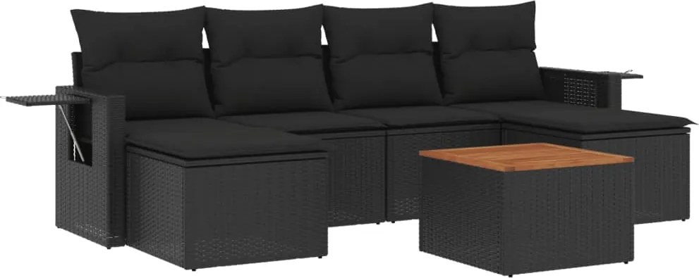 vidaXL Set canapele de grădină cu perne, 7 piese, negru, poliratan