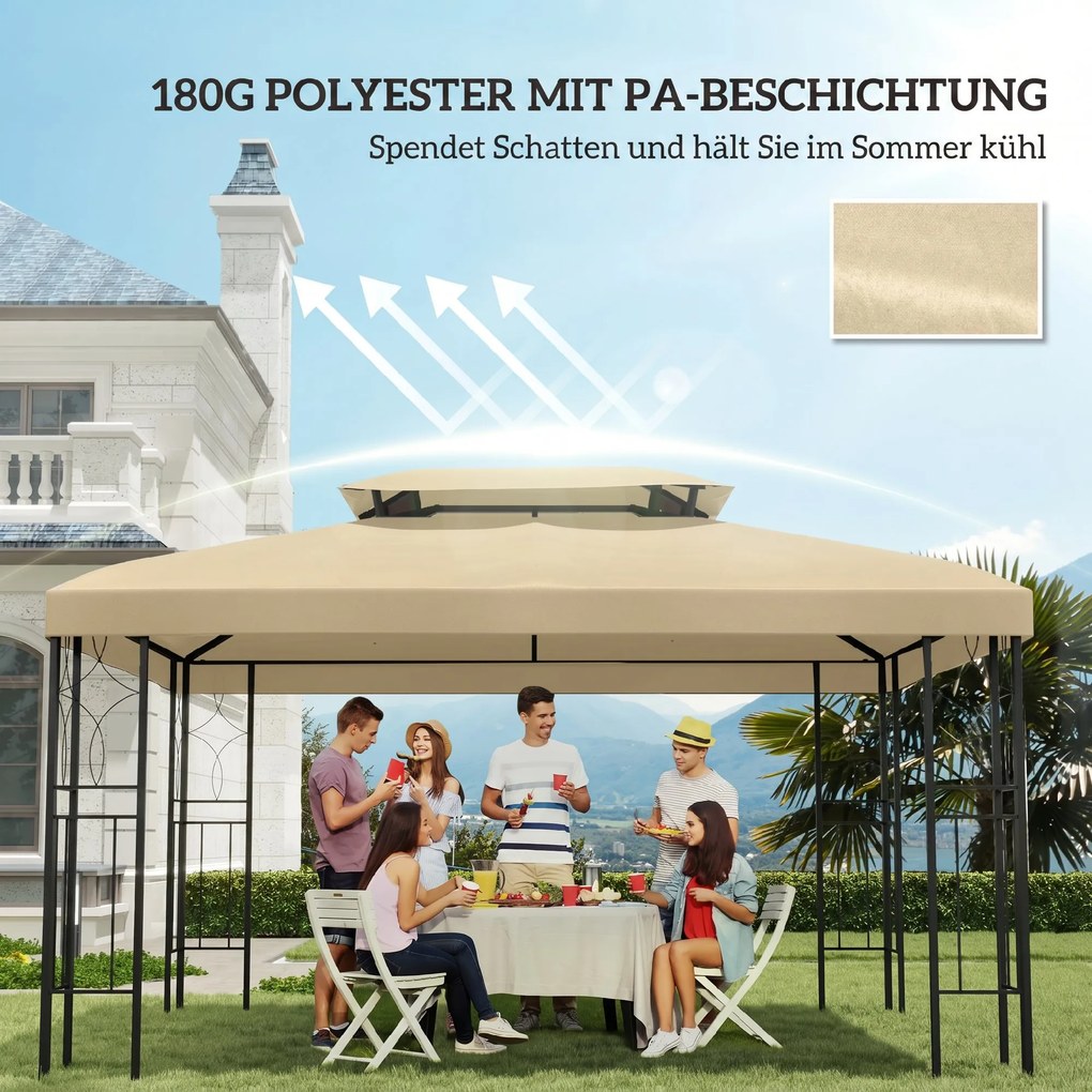 Outsunny Acoperiș de Înlocuire pentru Foișor, Capac de Foișor din Poliester Rezistent la UV cu Acoperiș pe 2 Niveluri, 4x3 m, Crem | Aosom Romania