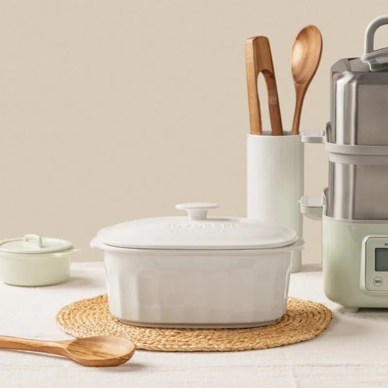 Recipient din porțelan pentru aparatul de gătit cu aburi BUYDEEM CT1005, 2 l, de la -8 °C la +230 °C, omologat de FDA pentru contactul cu alimentele, alb