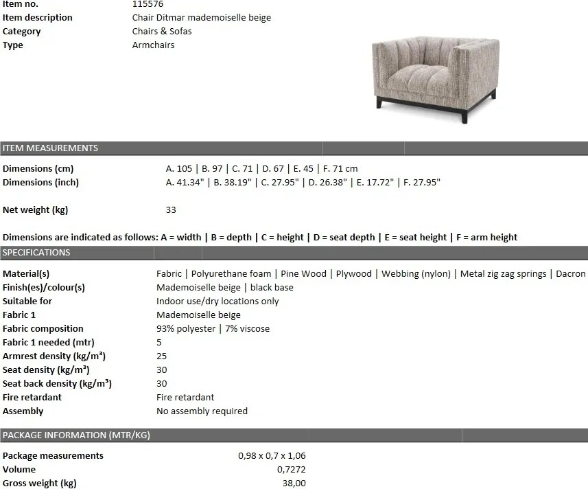 Fotoliu design elegant LUX Ditmar, bej mademoiselle 115576 HZ