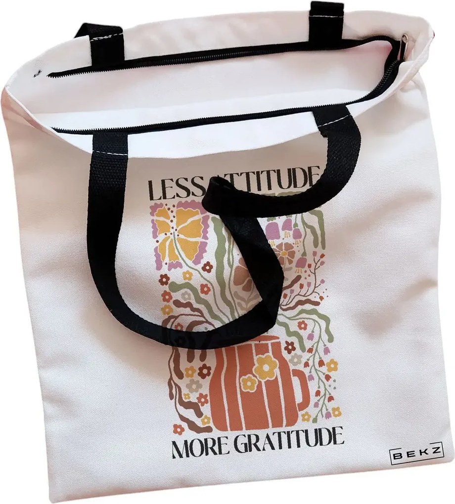 Sacosa de Panza pentru Cumparaturi, Geanta Tote, Boho Style 1, Cu fermoar, 38x34.5 cm, Alba, BEKZ®
