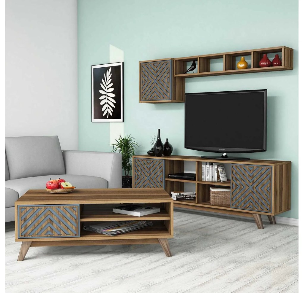 Mobilier living Inge (Nuc + albastru). 1089287