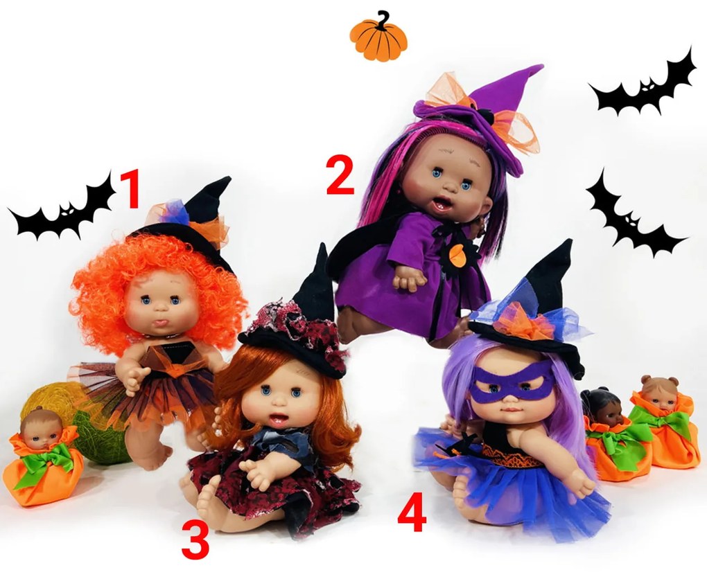 Papusa Artizanala Nines d"Onil cu miros de vanilie - Colectia Funtastic Halloween (26 cm) 4 - Papusa Funtastic Halloween cu par mov