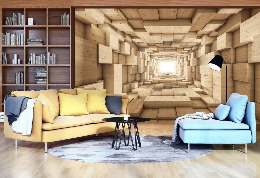 Fototapet - 3D tunel din lemn (152,5x104 cm)