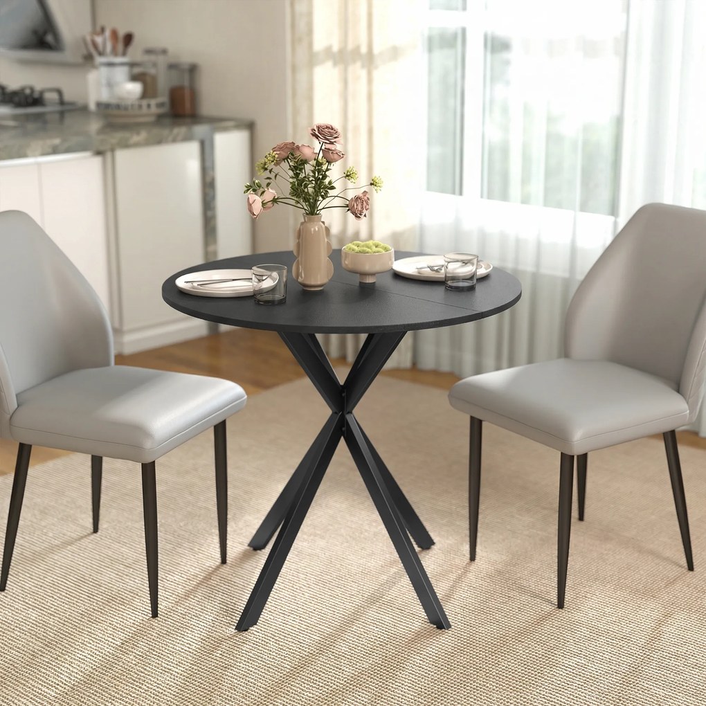 HOMCOM Masă rotundă de bucătărie, 80 cm, blat compact, placă aglomerată, metal, Negru | Aosom Romania