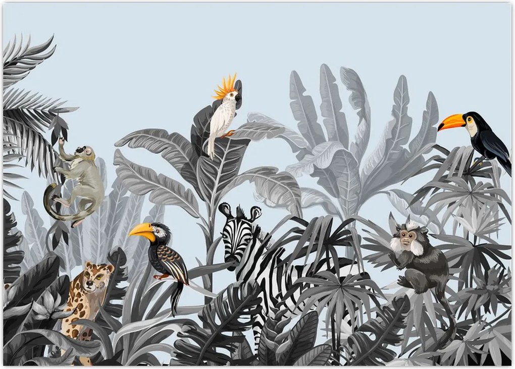 Tablou pe sticlă - Animale în pădurea tropicală (70x50 cm)