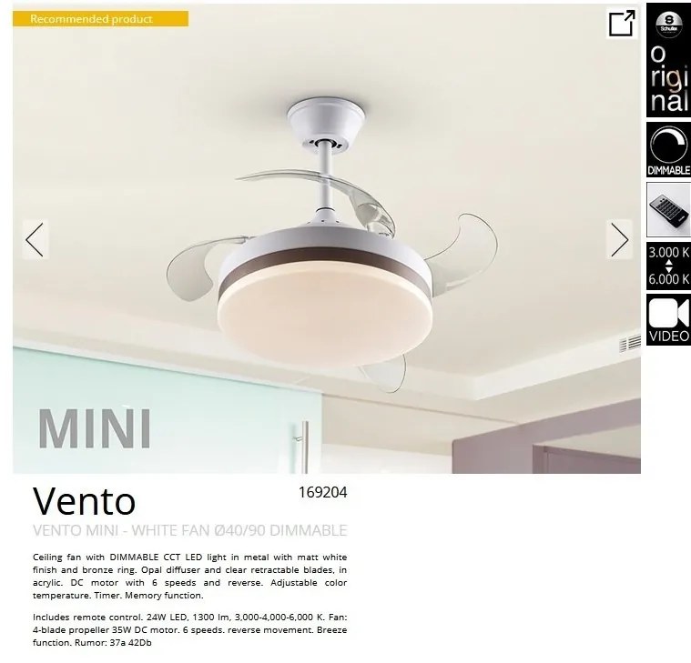 Lustra LED cu Ventilator si telecomanda, lame retractabile Mini Vento alb/bronz