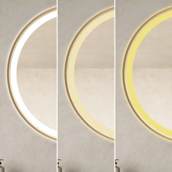 Oglindă Baie LED și Dezaburire Elit's Premium cu Senzor Touch, Lumina Rece, Caldă și Neutră, 70cm,rama Rose Gold