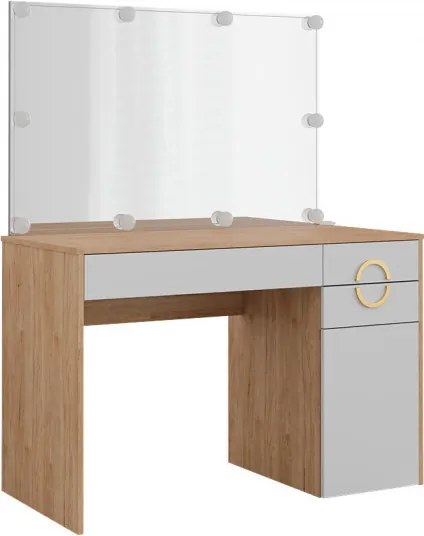 Masuta machiaj cu Oglinda LED si 3 Sertare pentru Cosmetice, Set Masa toaleta 115 cm, Alb, masuta cosmetica, vanity - SEA441