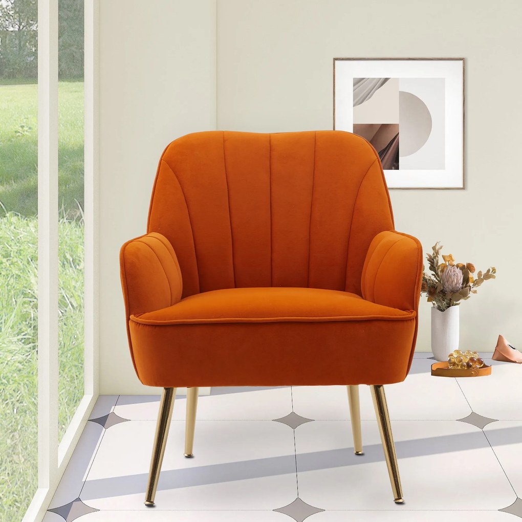 Fotoliu de salon din catifea, Design ergonomic, Portocaliu