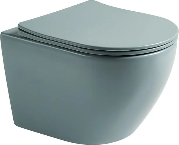 Set vas wc suspendat, verde turcoaz, mat, rimles , capac softclose, Rotund, Foglia Oslo Turcoaz