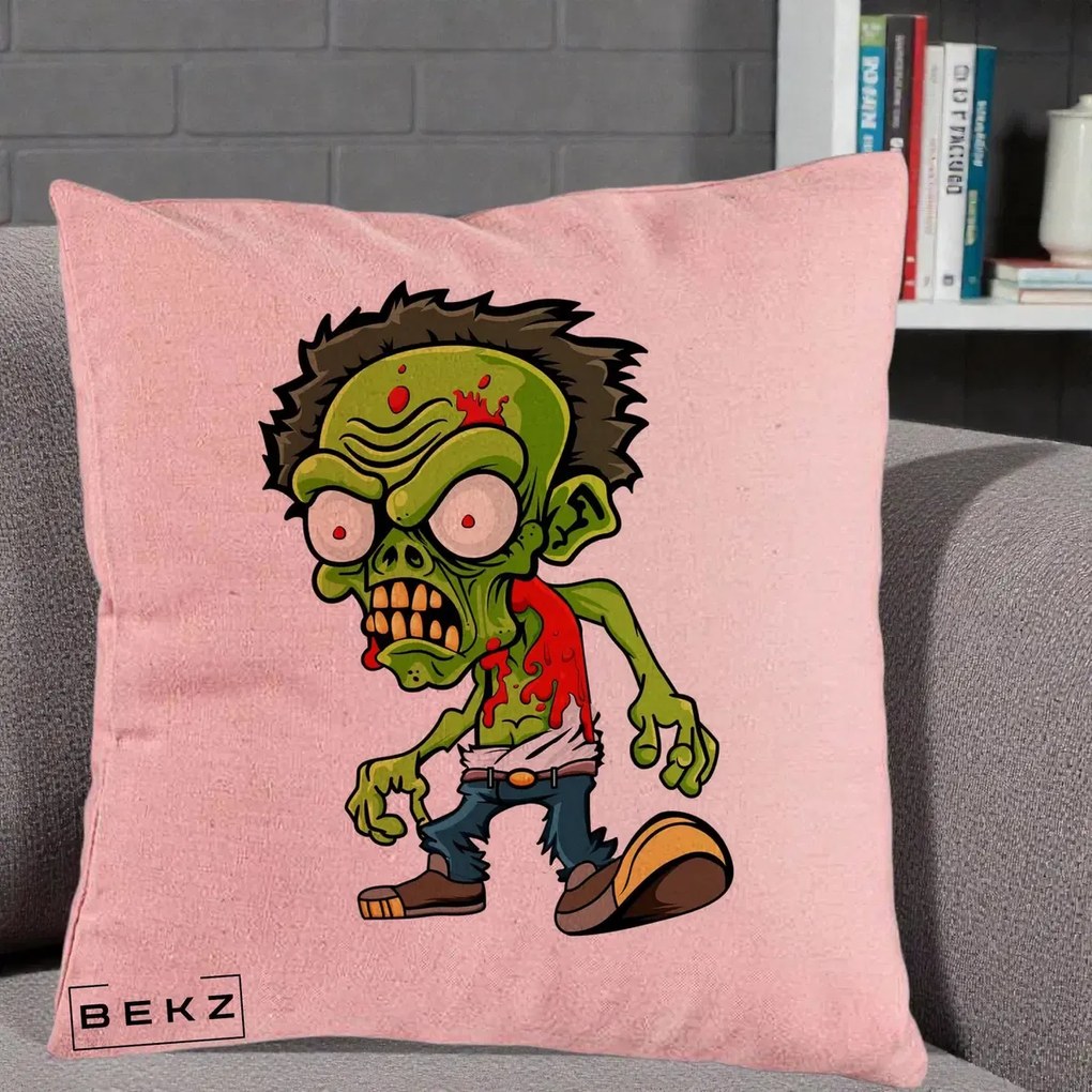 Perna Decorativa Zombie Halloween, 40x40 cm, Roz, Husa Detasabila, Perna Inclusa, BEKZ®