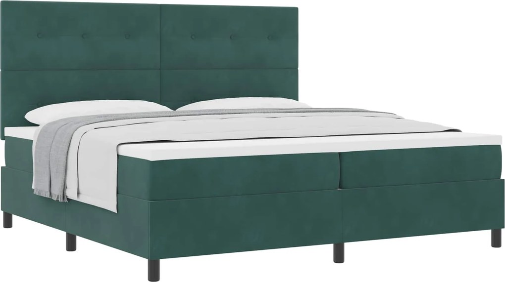 vidaXL Pat cu arcuri cu saltea Verde închis 200 x 200 cm Catifea