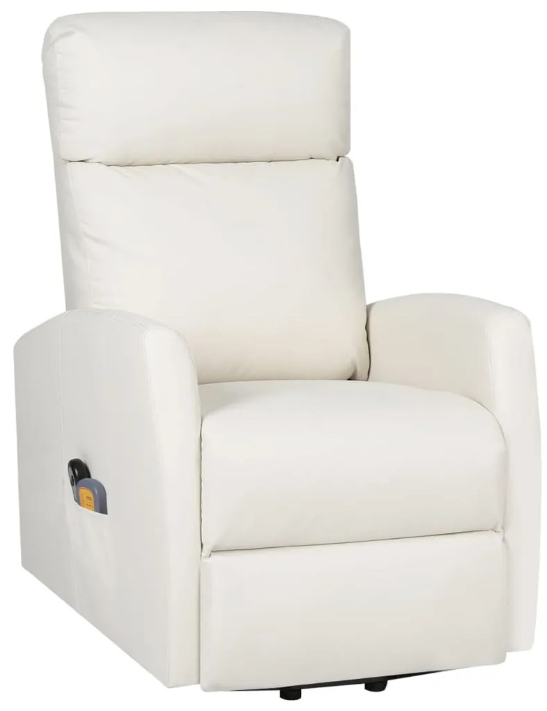 329633 vidaXL Fotoliu de masaj cu ridicare, crem, piele ecologică