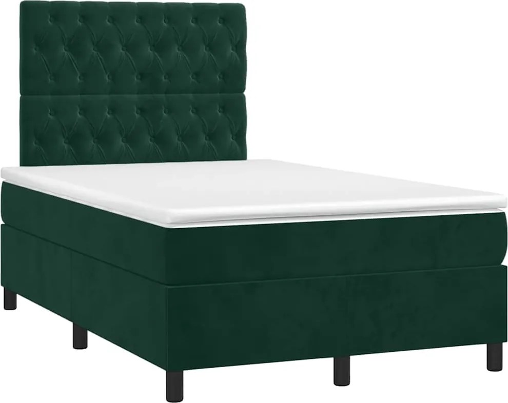 vidaXL Pat box spring cu saltea, verde închis, 120x190 cm, catifea