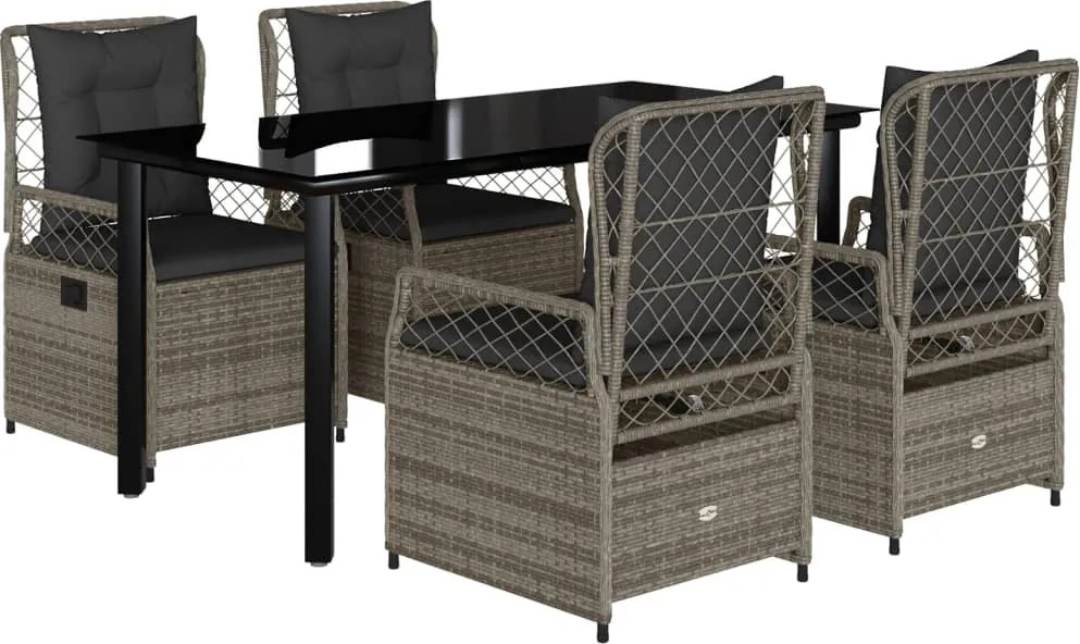 vidaXL Set mobilier de grădină cu perne, 5 piese, gri, poliratan