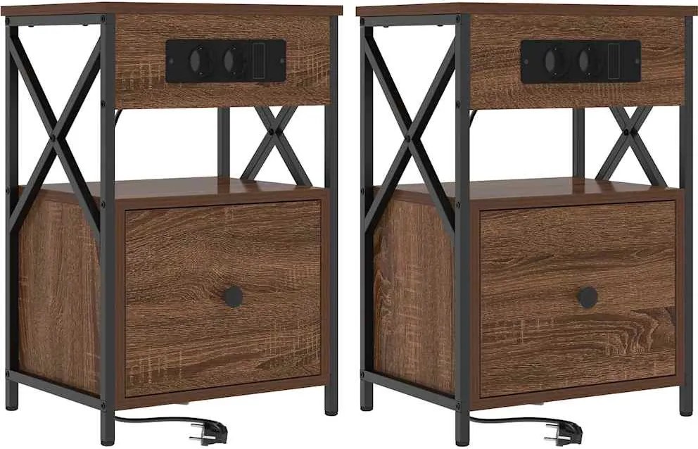 vidaXL Dulap de noapte cu sertar 2 pcs Stejar închis 40 x 31 x 60 cm