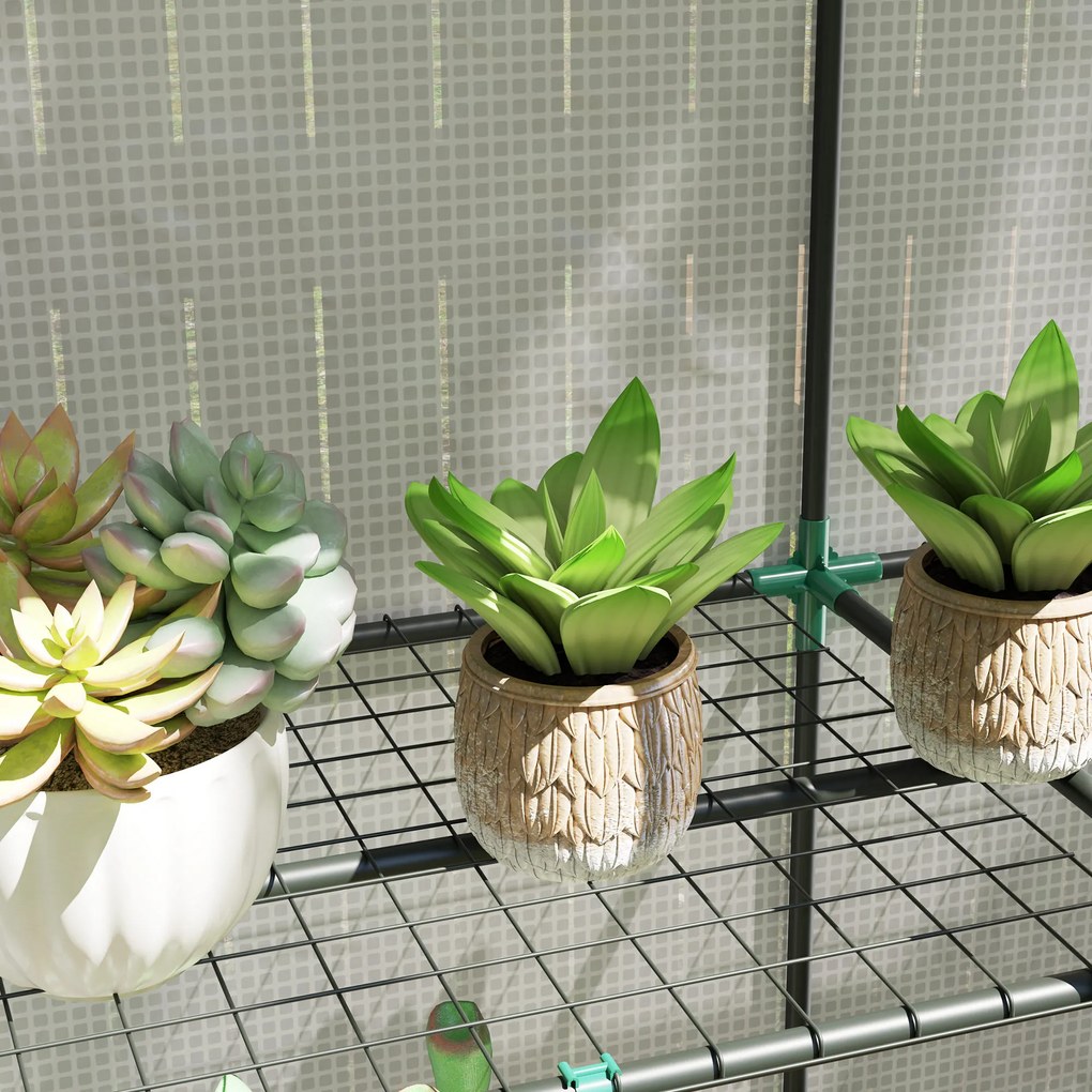 Outsunny Mini-Seră cu raft de 3 nivele, husă de plastic, rezistentă la UV, portabilă, cu ușă ruletabilă, 144 x 48 x 152 cm, Alb | Aosom Romania