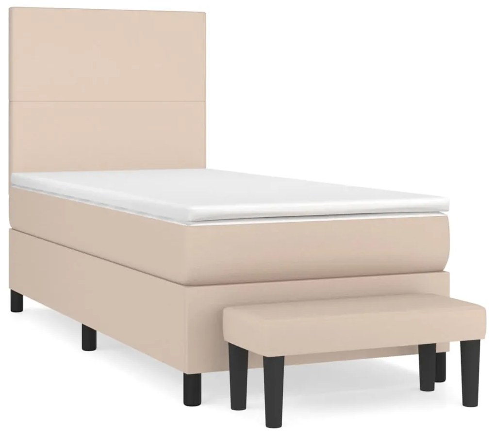 3137514 vidaXL Pat box spring cu saltea, cappuccino, 80x200 cm piele ecologică