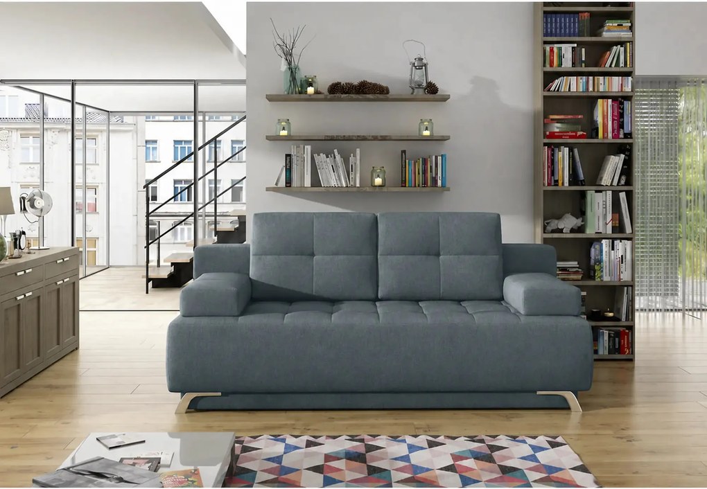 Canapea extensibila OSLO, stofa catifelata albastru - Palladium 14, cu