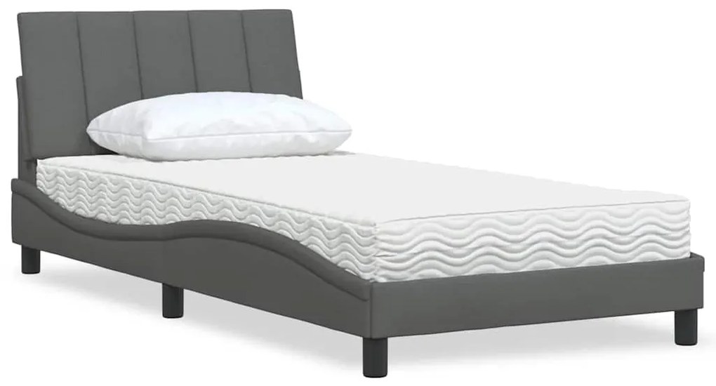 vidaXL Pat cu saltea, gri închis, 100x200 cm, textil