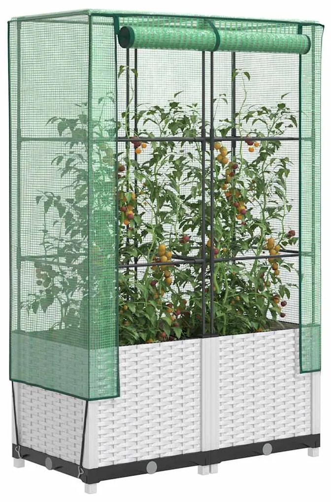 vidaXL Strat înălțat cu husă de seră, aspect ratan, 80x40x138 cm