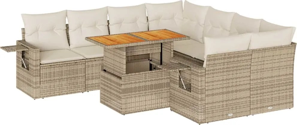 vidaXL Set canapele de grădină, 9 piese, cu perne, bej, poliratan
