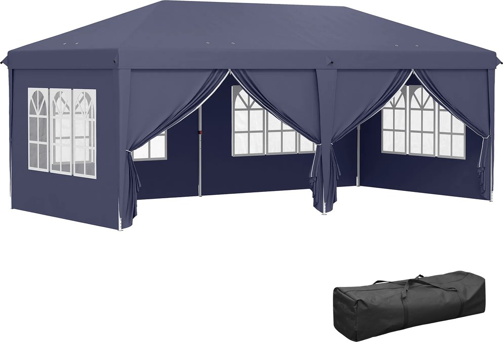 Outsunny Foisor de gradina pliabil pentru exterior cu 6 panouri laterale, 585x295cm albastru | AOSOM RO