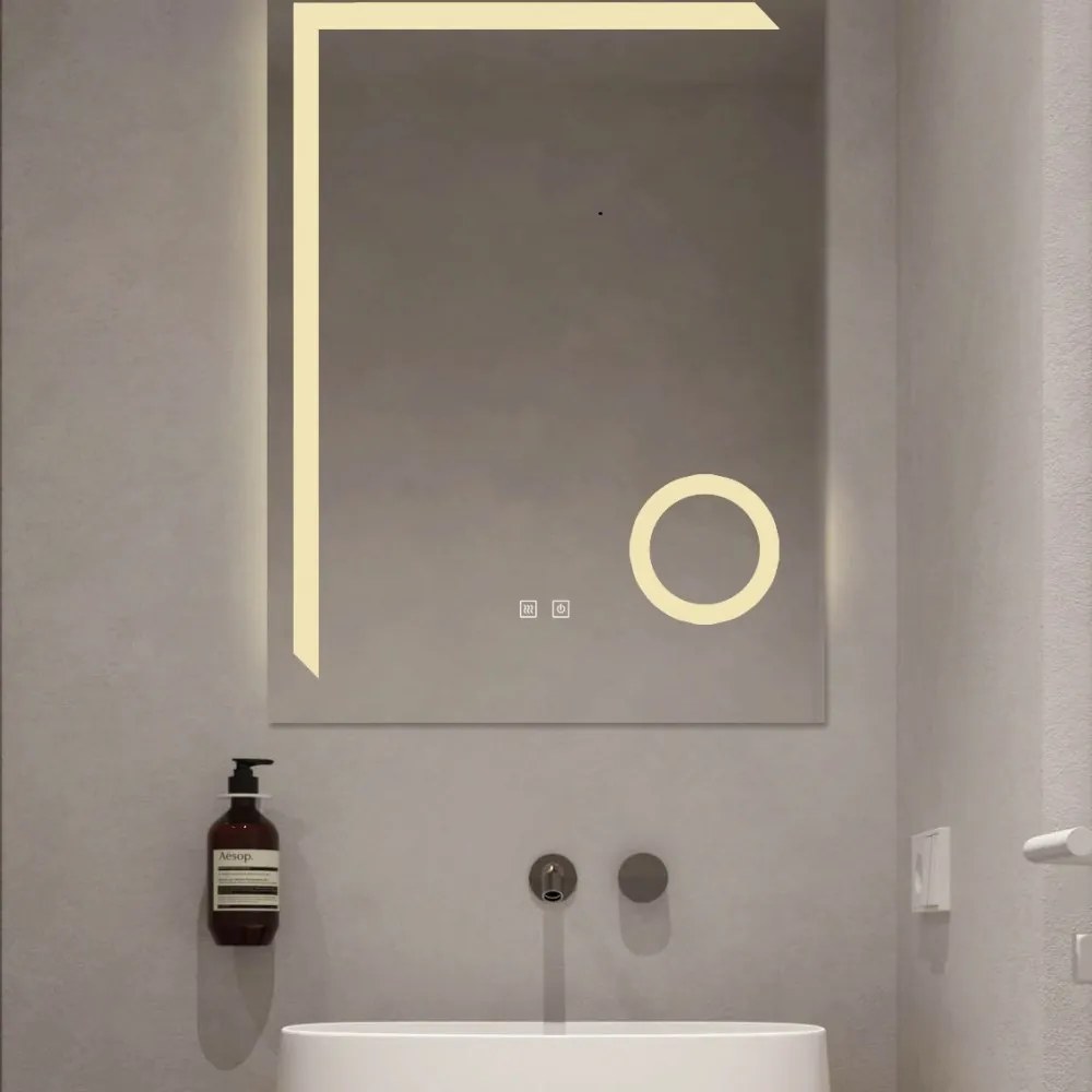 Oglinda Led Si Touch Cu Functie Dezaburire, Lumina rece ,calda, neutra, 60x80cm ,lupa cosmetica x3