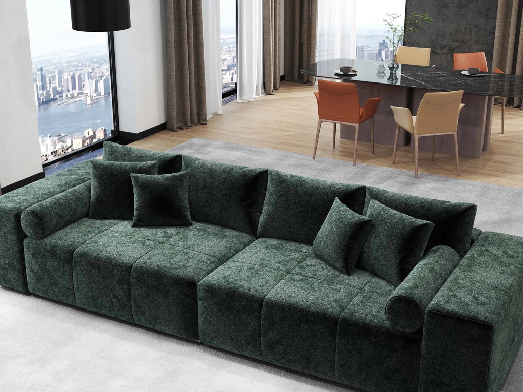 Canapea extensibilă dumonde cu ladă de depozitare si sezut confortabil din spuma high-density, Marbela Euphoria Green XXL 295x100 cm