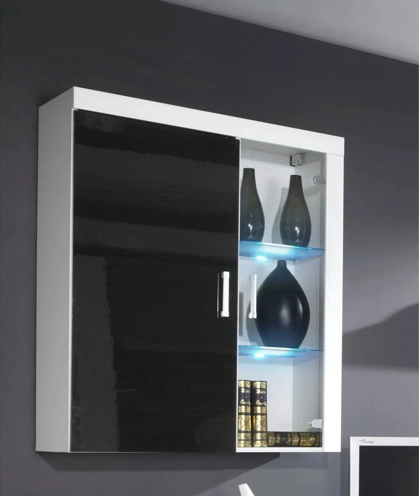 Vitrina SAMBA REG-4, alb/negru, PAL laminat, 111x35x90 cm