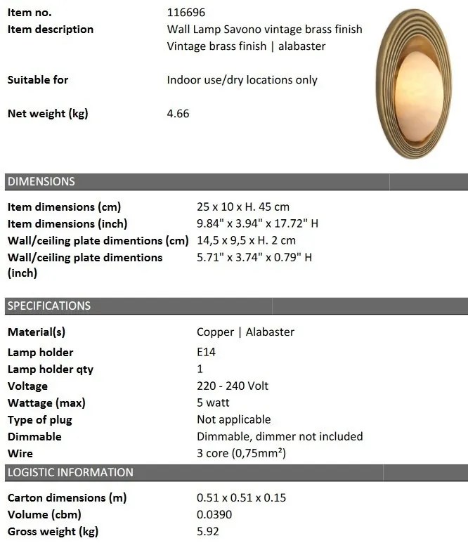 Aplica de perete design LUX Savono