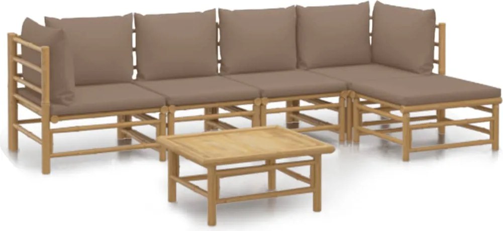 vidaXL Set mobilier de grădină cu perne gri taupe, 6 piese, bambus