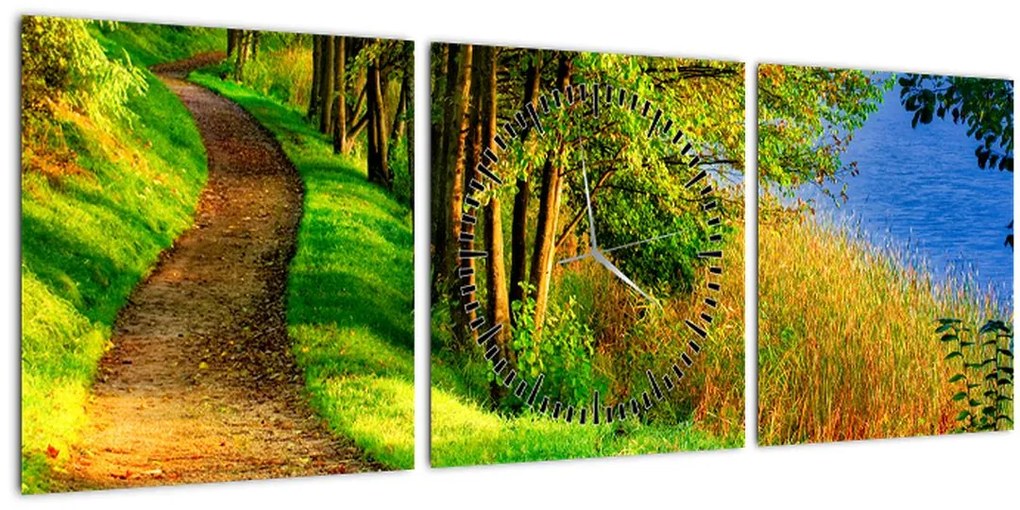 Tablou - poteci pe malul apei (cu ceas) (90x30 cm)