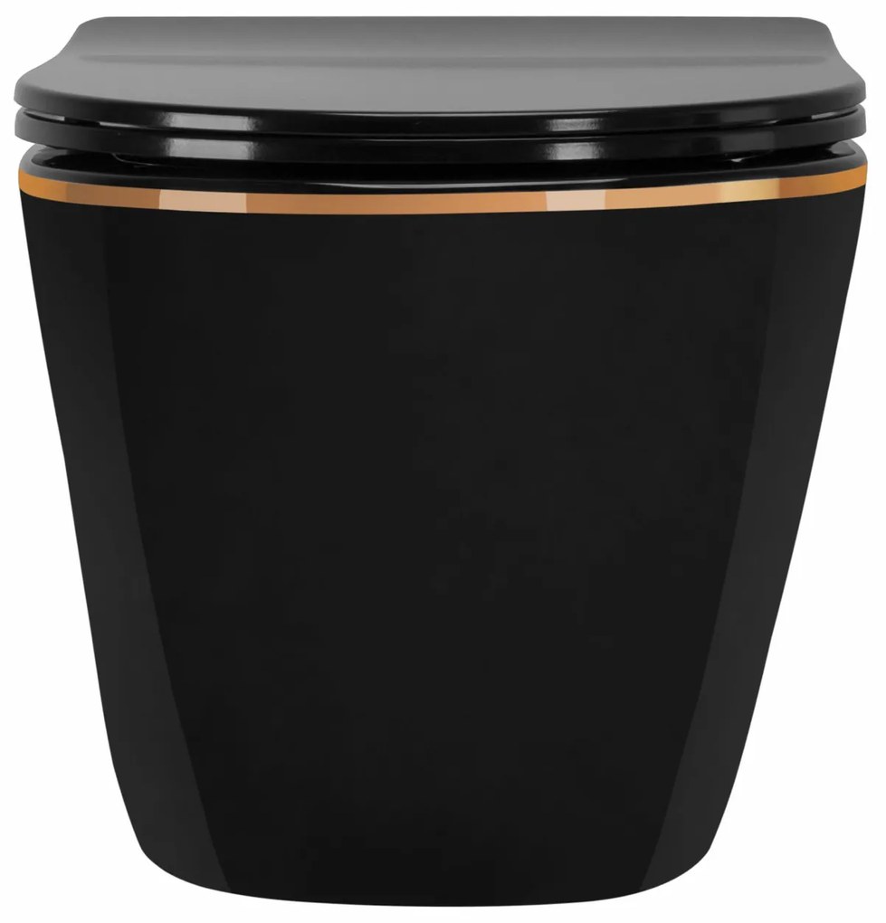 Vas wc suspendabil Carlo Mini Rimless Duroplast Flat negru/auriu