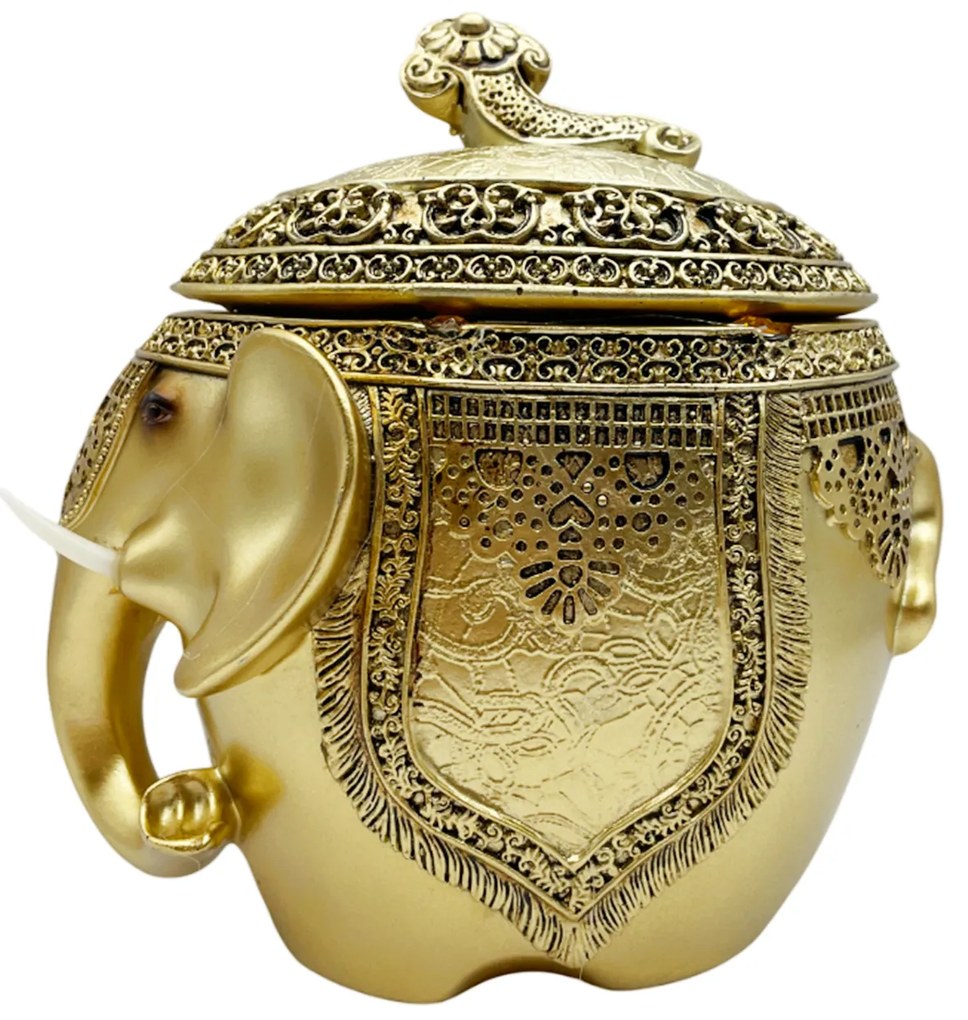 Elefant decorativ cu caseta de bijuterii GANESHA, Auriu, 16x10cm