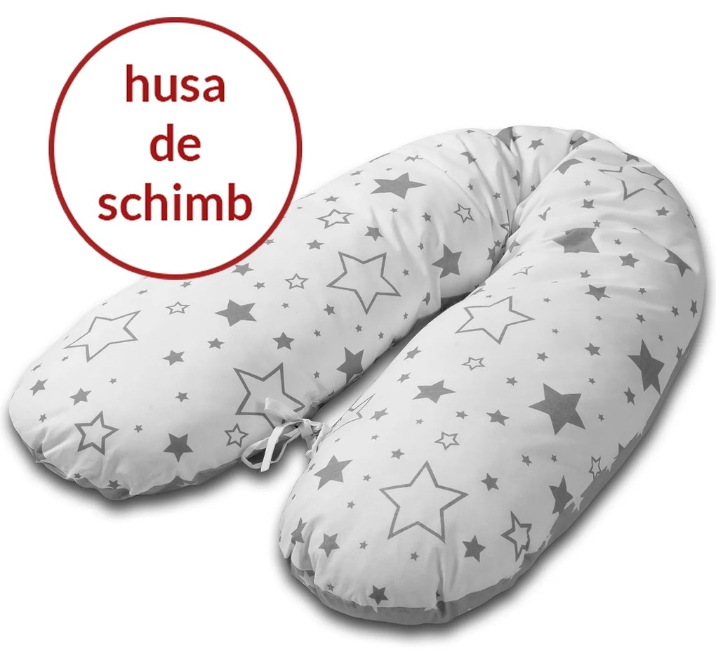 Husa bumbac detasabila pentru Perna gravide 3 in 1 Kidizi Lena, Galaxy Grey