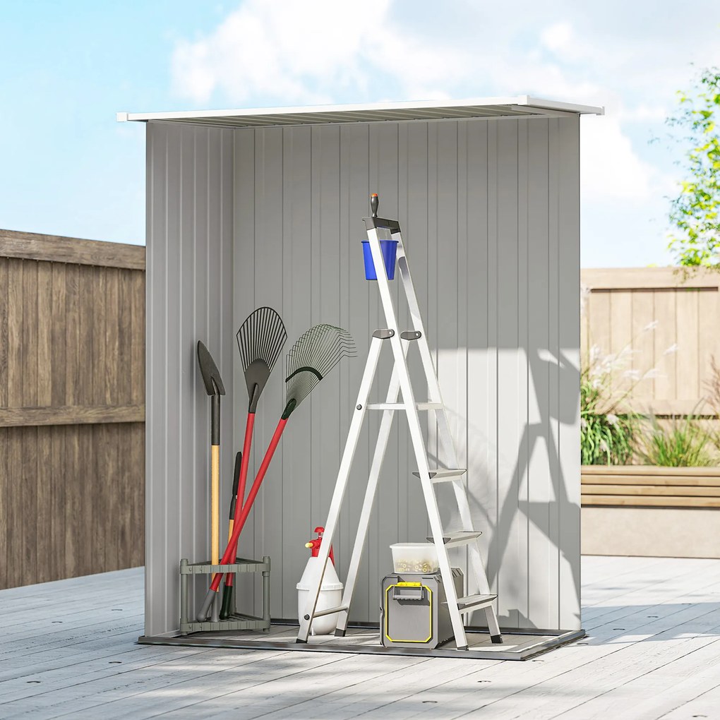 Outsunny Căsuță pentru Grădină 1.07m² din Oțel Galvanizat, Căsuță pentru Unelte cu Ușă Blocabilă, Acoperiș Înclinat, 142x86x189 cm, Imitatie Lemn | Aosom Romania