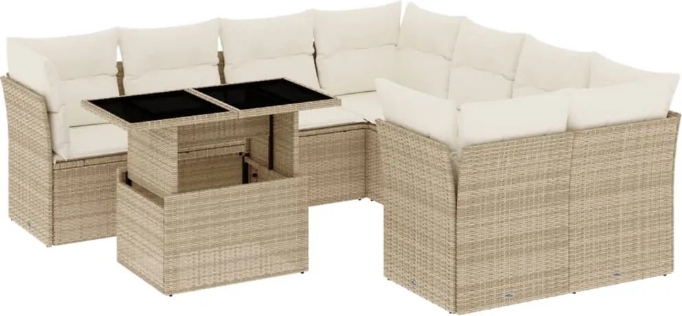 vidaXL Set canapele de grădină, 9 piese, cu perne, bej, poliratan
