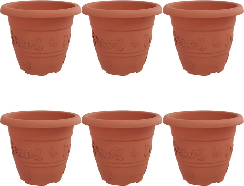 vidaXL Ghiveci rotund pentru flori 6 pcs Roșu cărămidă Ø 26 x 21.5 cm