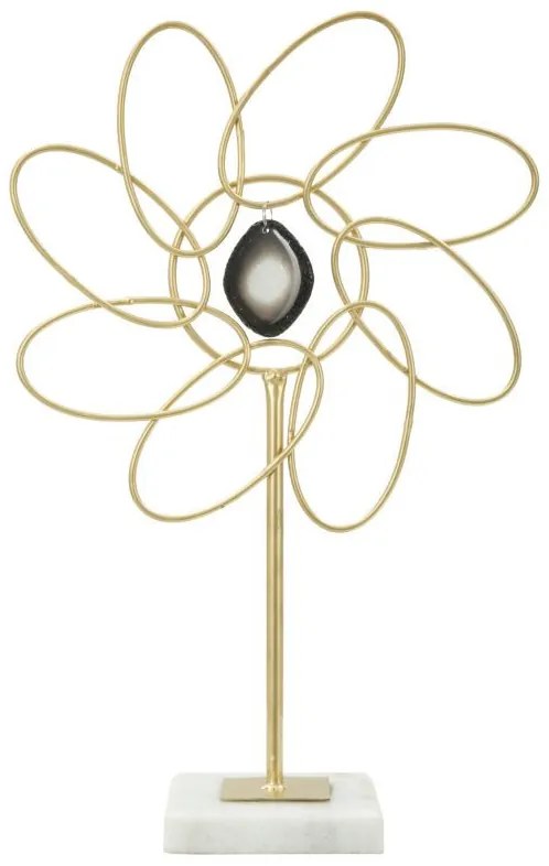 Decoratiune floare aurie din metal si marmura, 24x10x37,5 cm, Daisy Mauro Ferretti