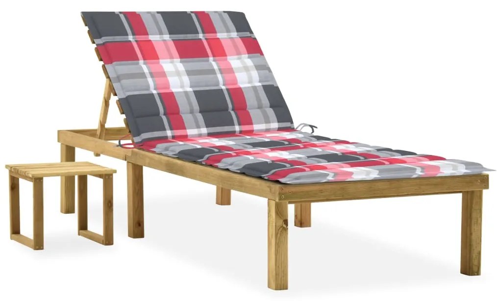 vidaXL Șezlong de grădină cu masă și pernă, lemn de pin tratat