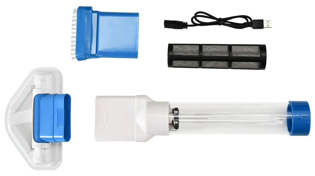 Outsunny Aspirator pentru Piscina Portabil Fara fir cu Stalp Telescopic si Cartus Filtru, 210x17x7cm, Alb si Albastru inchis