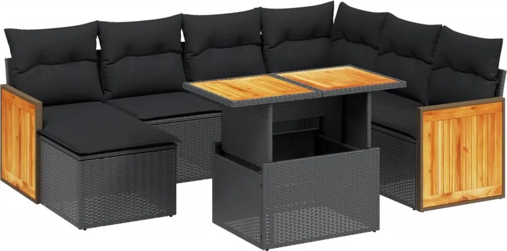 vidaXL Set mobilier de grădină cu perne, 8 piese, negru, poliratan